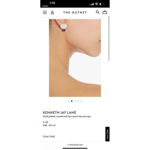 KENNETH JAY LANE Gold-plated, crystal and faux pearl clip earrings - Picture 3 of 4